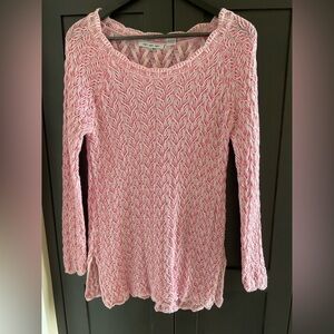 🌸🌷 Anthropologie Eight Eight Eight Pink Crochet Knit Crew Neck Sweater M EUC